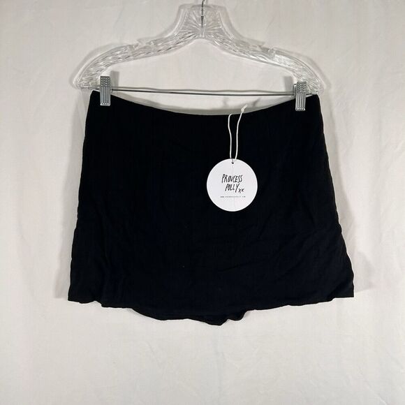 New Princess Polly Selby Mini Skirt Women's 12 Black Zip Back Linen Blend - Picture 1 of 5